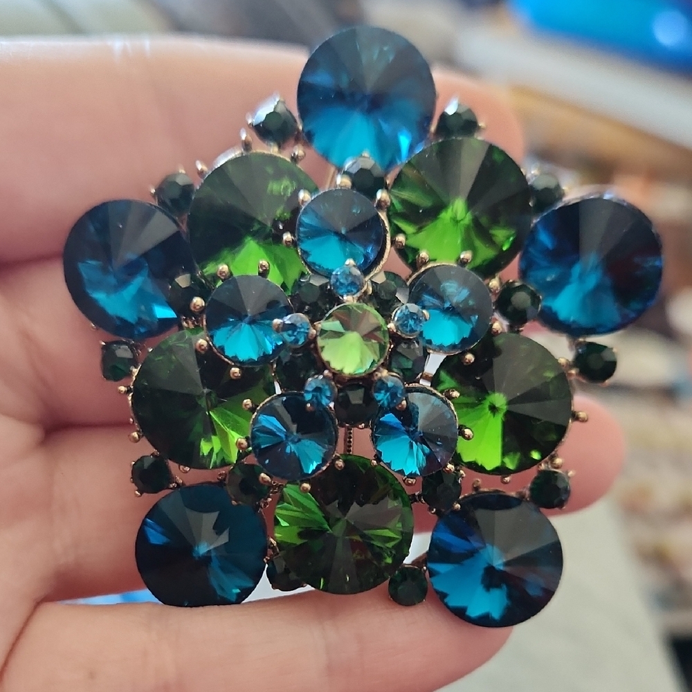 Vibrant Blue and Green Brooch by Source Unknown